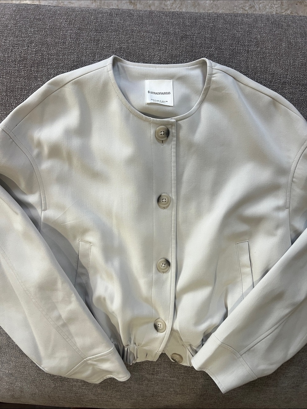 Stradivarius Cream Round-Neck Bomber Jacket
